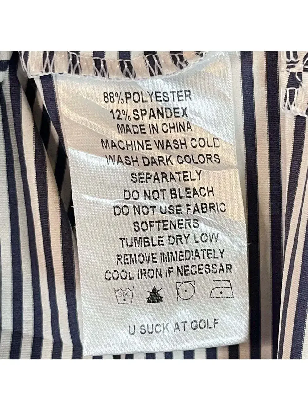U Suck At Golf Polo Shirt Mens size XL Blue Striped Short Sleeve Preppy Office